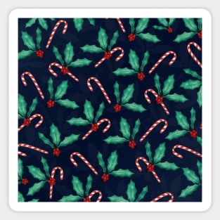 Blue Green Holly Leaves Red Berries Candy Cane Paint Sticker